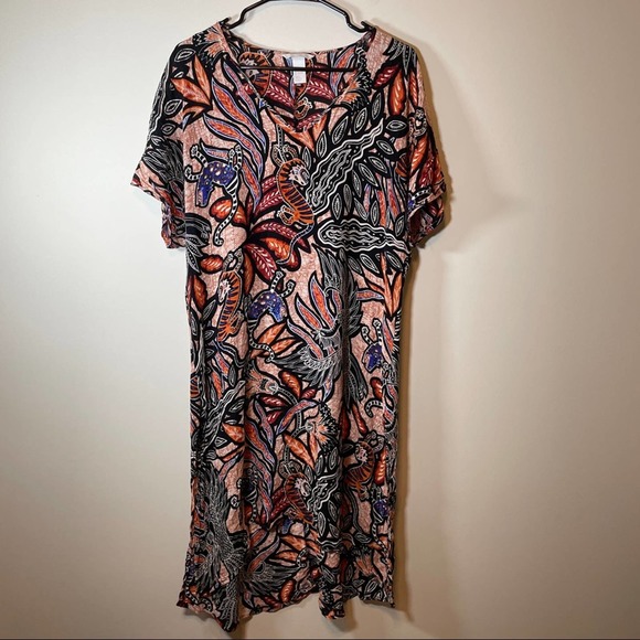 H&M Orange Multicolor Geometric Short Sleeve Kaftan Dress Size 2 - Picture 1 of 10